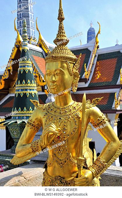 Kinnara or Kinnorn, Kinari, Kinaree, Kinnaree, Ginnarie, Ginnaree, a mythological bird character in Wat Phra Kaeo, big palace, Thailand, Bangkok
