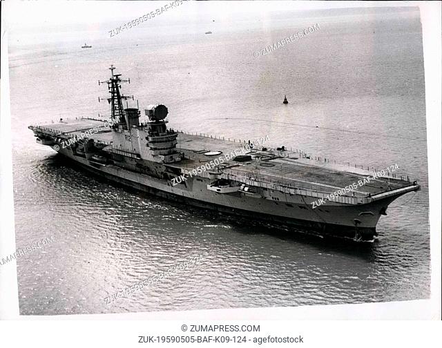 May 05, 1959 - Carrier That Took Fifteen Years To Build - Goes To Southampton For Fitting Out: The building of the aircraft carrier Hermes began as a rush job -...