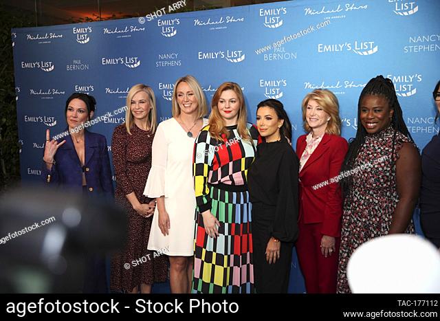 (L-R) Amanda Shires, Chelsea Handler, Stephanie Schriock, Amber Tamblyn, Eva Longoria, Wendy Davis and Uzo Aduba attend EMILY’s List Pre-Oscars panel discussion...