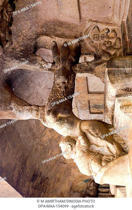 Ceiling view in cave three ; cave temple 6th century 578 AD ; Badami ; Karnataka ; India