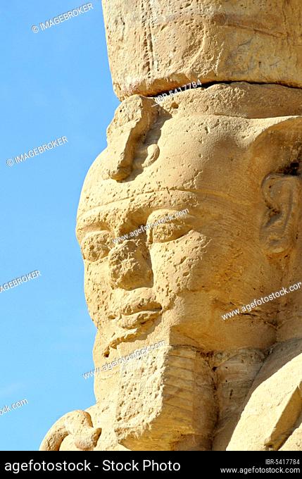 Statue of Ramses II the Great, courtyard, ancient Nubian Gerf Hussein Temple, Kalabsha Island, near Aswan Dam, Lake Nasser, Egypt, Africa