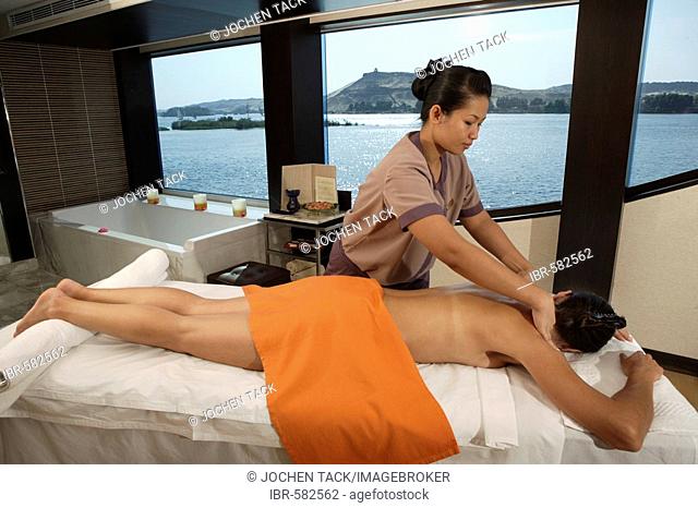 Massage at the spa aboard the new luxury cruise ship Zahra, Nile cruise between Luxor and Aswan, Egypt, Africa