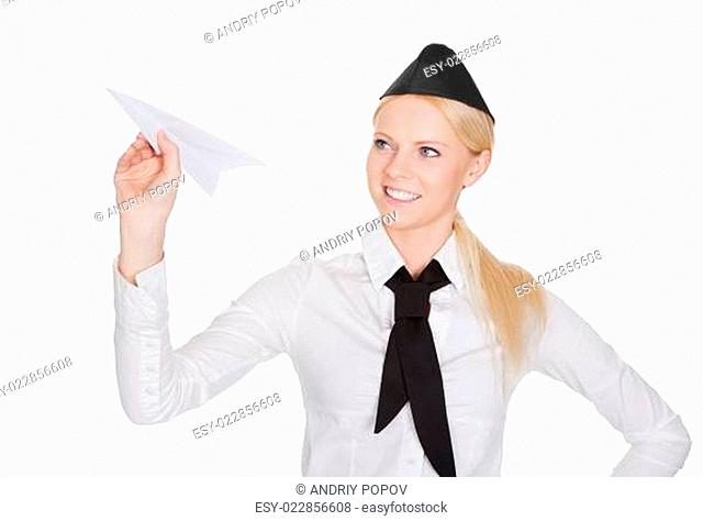 Portrait of beautiful young stewardess
