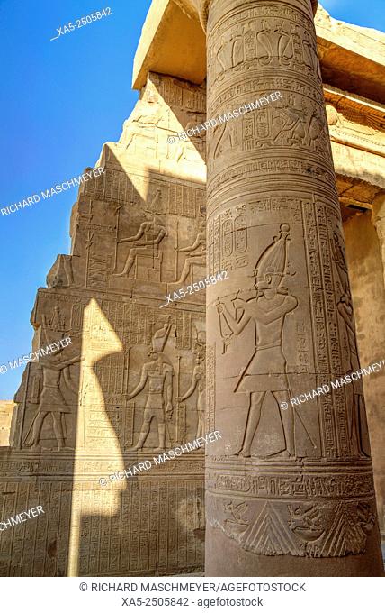 Bas-relief on Temple Column and Walls, Temple of Haroeris and Sobek, Kom Ombo, Egypt