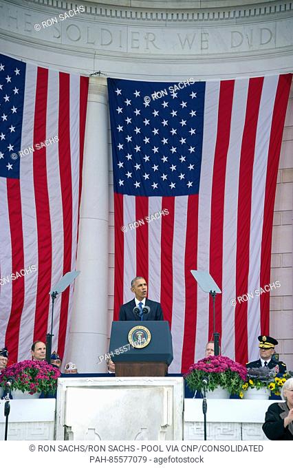 United States President Barack Obama makes remarks in the Memorial Amphitheater at Arlington National Cemetery in Arlington