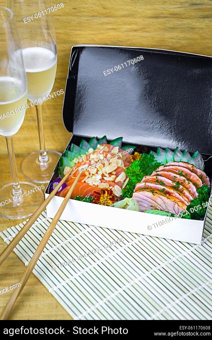 Sushi set (combo). Traditional Japanese cuisine, premium sashimi decorated in elegant surroundings