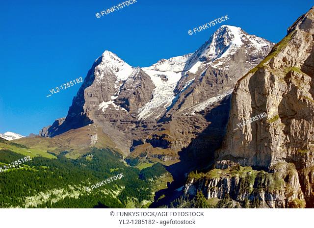 The Eiger left & Jungfrau Right from Murren - Alps Switzerland