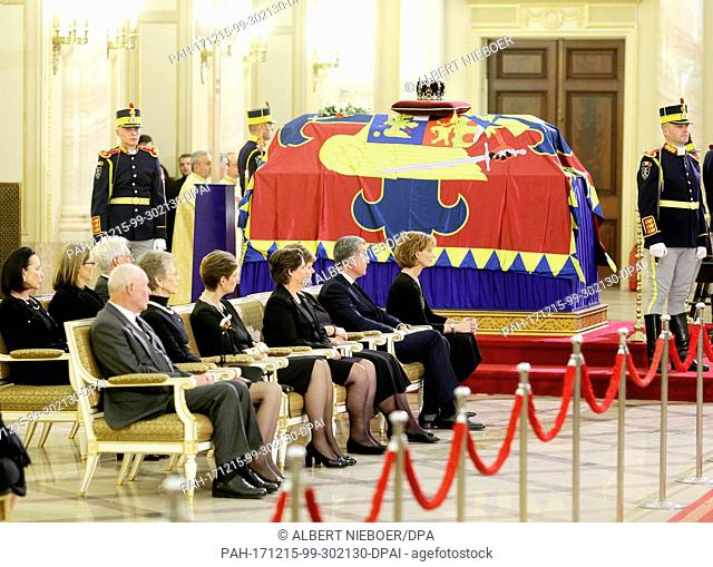 Rumanian royal family and european royals at the Throne Hall in the Royal Palace, Cofin of late King Michael I of Romania lie in state in the Throne Hall of the...