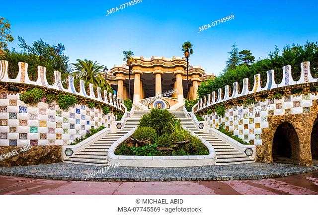 Park Guell staircase in Barcelona, Spain