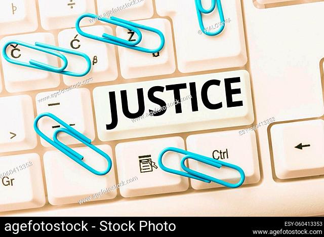 Text sign showing Justice, Business showcase impartial adjustment of conflicting claims or assignments Publishing Typewritten Fantasy Short Story