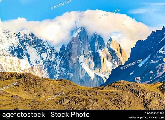 Beautiful patagonian andes range landscape with famous Cerro Torre mountain at El Chalten town, Argentina