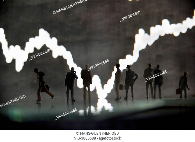 GER, Unkel, the DAX curve from the trading floor of the Frankfurt Stock Exchange with model figures in the foreground - Unkel, Rhineland-Pala, Germany