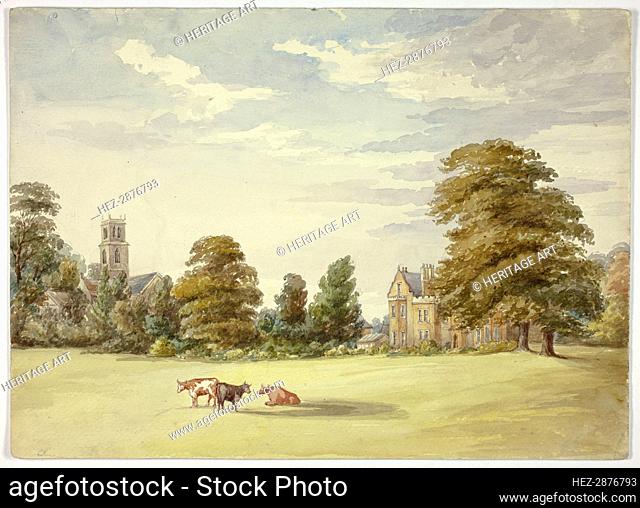 Cows before Manor House and Church, n.d. Creator: Elizabeth Murray