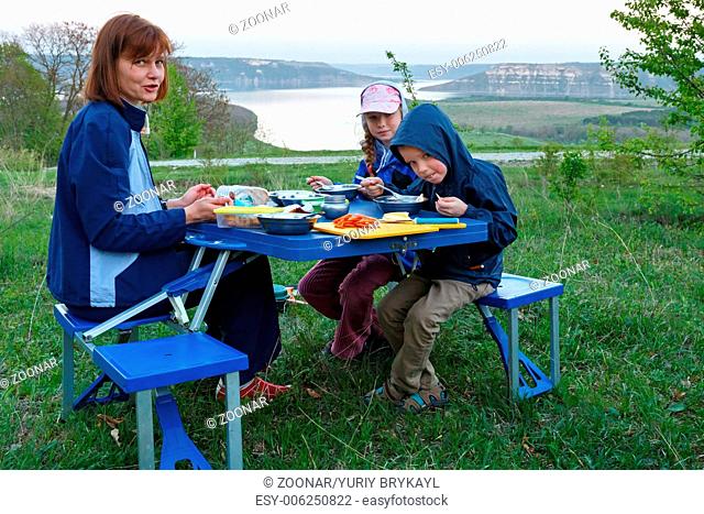 Family and Bakota spring view (Ukraine)