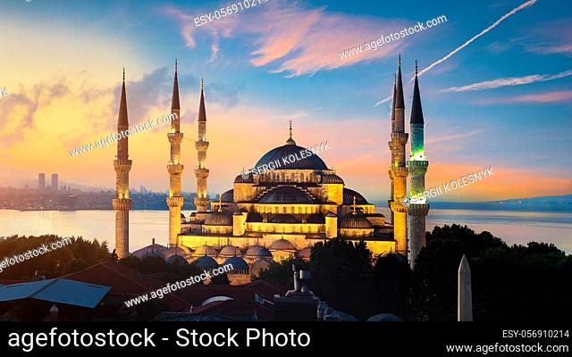 Illuminated turkish Blue Mosque in the period of Ramadan, Istanbul