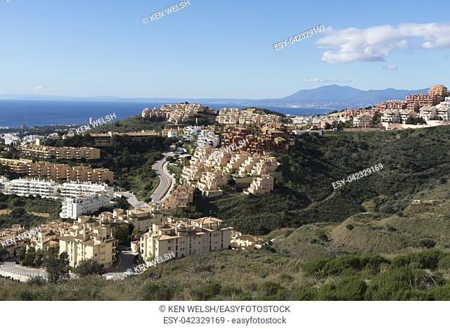 inland La Cala de Mijas, Costa del Sol, Malaga Province, Andalusia, southern Spain. Apartment buildings two to three kilometers inland with sea views