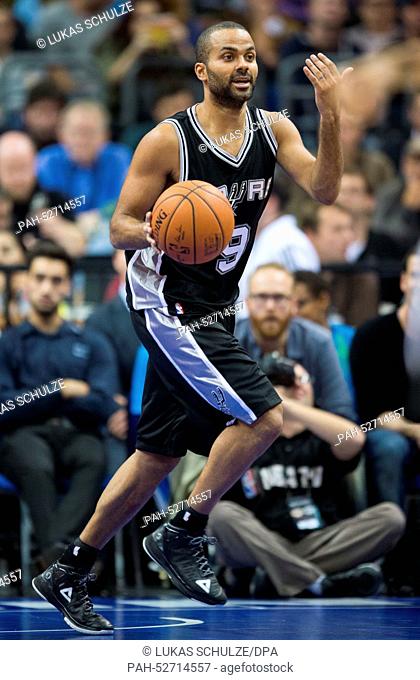 Tony Parker of the San Antonio Spurs in action during the NBA Global Games match between Alba Berlin and San Antonio Spurs at O2 World in Berlin, Germany