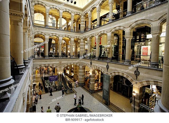 Interior of Magna Plaza shopping centre, former Central Post Office, Nieuwezijds Voorburgwal, central Amsterdam, the Netherlands, Europe