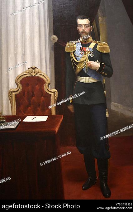 Portrait of the Emperor Nicholas II (1868-1918), oil on canvas, 1895, painting by Ilija Repin, Hermitage museum, St Petersburg Russia, Europe