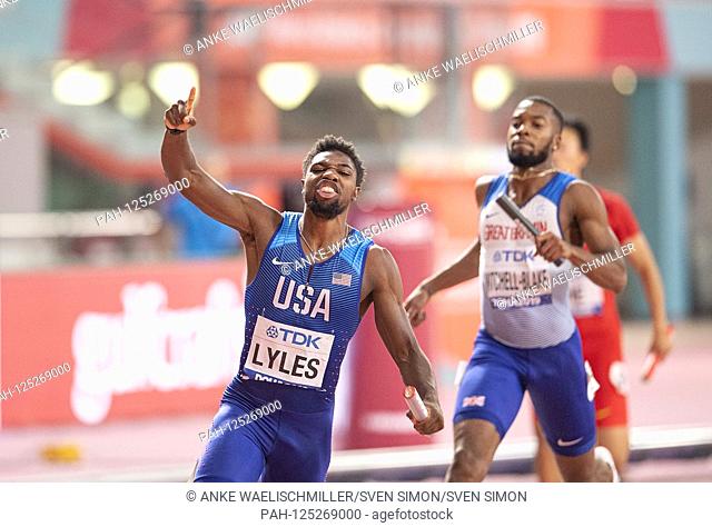 Winner Team USA / 1st place, finish, finish, jubilation by Noah Lyles (USA), final 4x100m relay of the men, on the 05.10