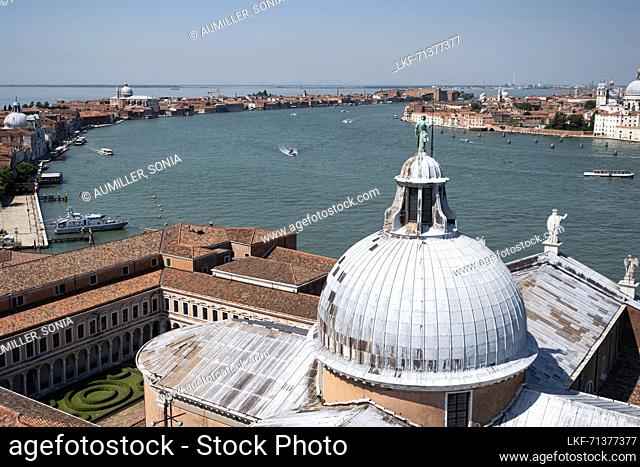 View from the campanile of the Basilica San Giorgio Maggiore on San Marco, Venice, Veneto, Italy, Europe