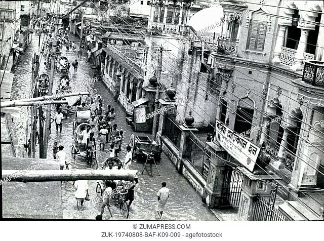 Aug. 08, 1974 - Bangladesh floods: At the heart of the city of Dacca, capital of Bangladesh, lies this road called Kazi Alauddin