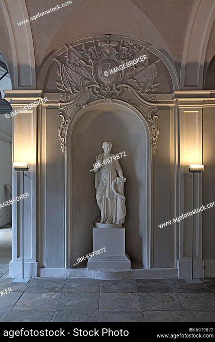 Sculpture in the entrance hall of the Margravial Residence, today museum and seat of the government of Middle Franconia, Ansbach, Middle Franconia, Bavaria
