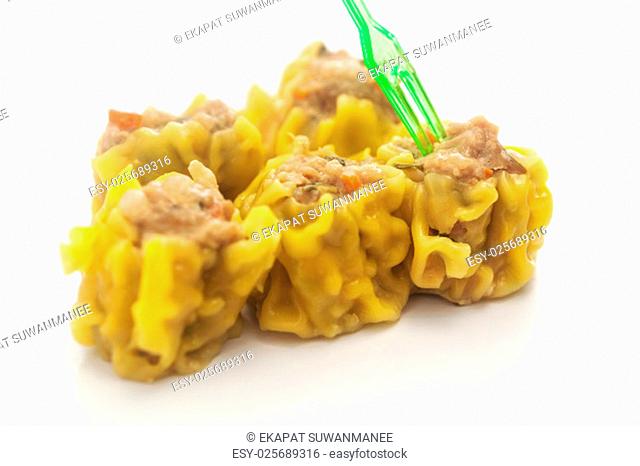 Dumpling, Asia breakfast made frome pork and rice flour isolated on white background