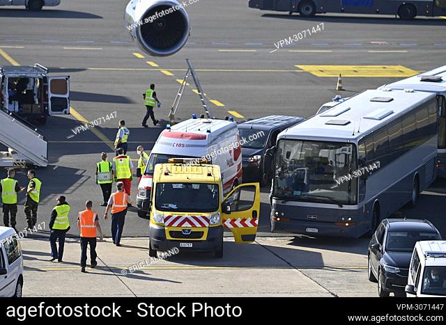 Illustration picture shows medical care services at the arrival of a chartered Air Belgium airplane Airbus A340 carrying evacuated people from Afghanistan