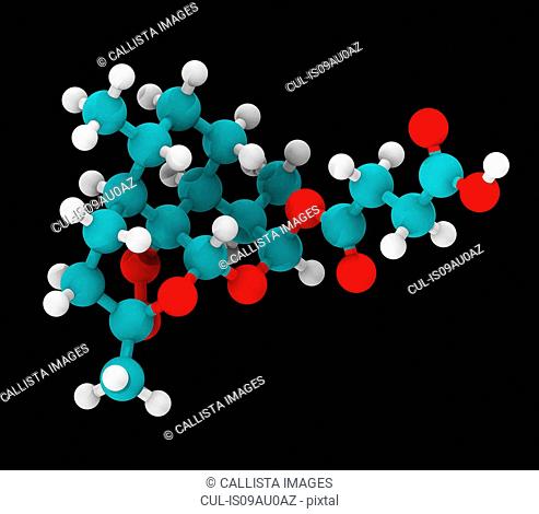 Ball and stick model of artesunate, a member of the artemisinin group of drugs that treat malaria