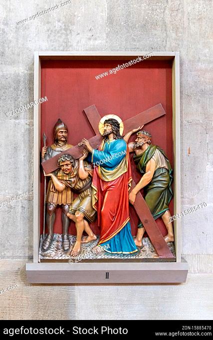 Esslingen, BW / Germany - 22 July 2020: view of a biblical painting inside the nave of St. Paul Minster in Esslingen