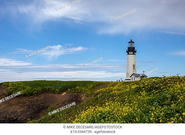 The Yaquina lighthouse, also known as the Foulweather Lighthouse, was built in the 19th Century, to guide mariners off the rugged coast of Oregon