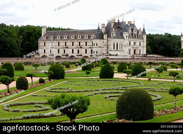 Garden and Castle of Chenonceau. Known as the castle of the ladies was built in 1513 and is one of the most visited in the Loire Valley