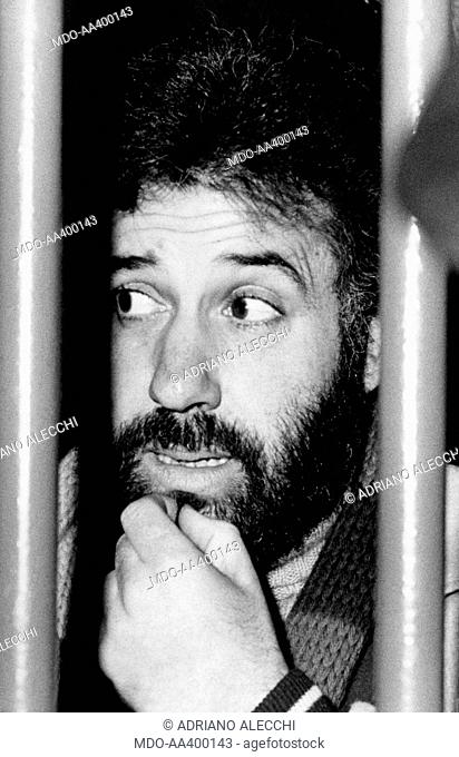 Renato Curcio during the trial against the Red Brigades. Italian terrorist Renato Curcio, founder and ideologist of the left-wing terrorist group Red Brigades
