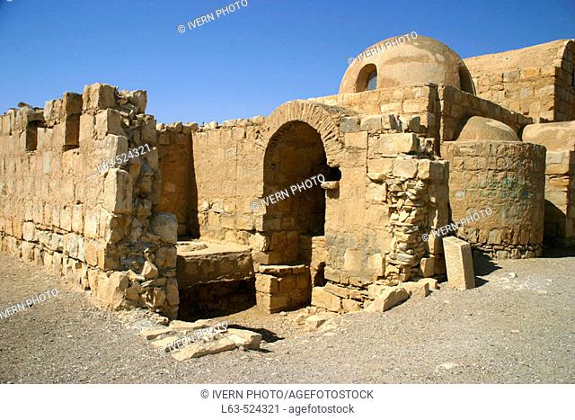 Qasr Amra, old bathhouse and lodge in the desert. Desert castle. Jordan