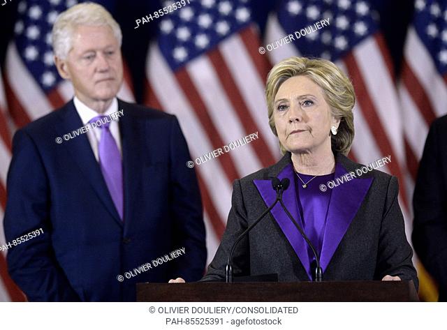 Democratic Presidential candidate Hillary Clinton delivers her concession speech Wednesday, from the New Yorker Hotel's Grand Ballroom in New York, NY