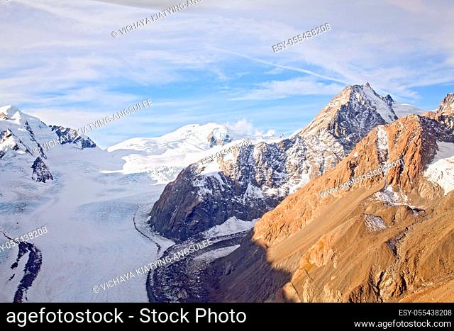 Aerial View of Mountain Cook National Park with Fanz Josef Glacier Landscape New Zealand