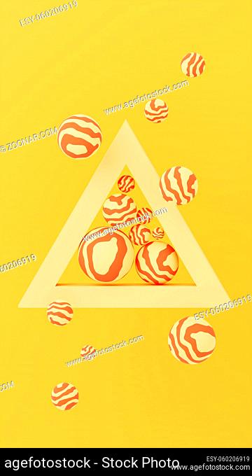 Vertical 3D illustration of a triangle and floating spheres