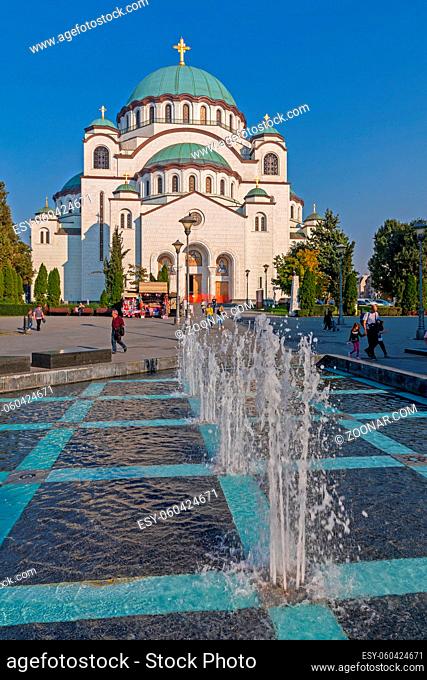 Belgrade, Serbia - October 15, 2019: White Marble Orthodox Church Saint Sava in Belgrade, Serbia