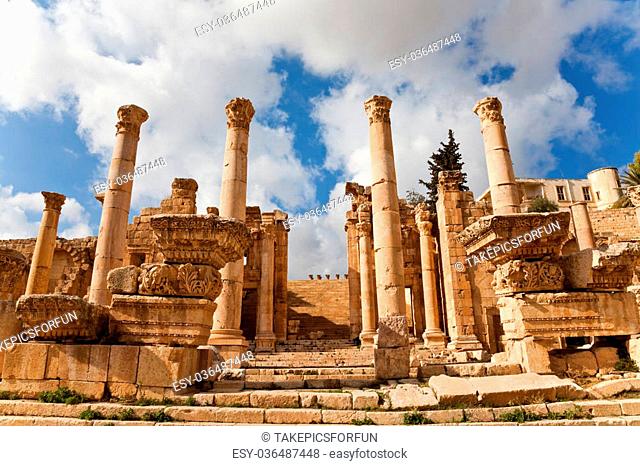 the propylaea, a monumental gate leading to the temple of artemis in jerash, jordan