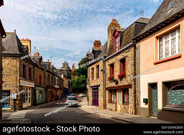 Combourg, France - July 27, 2018: View of the town with the castle on background, French Brittany