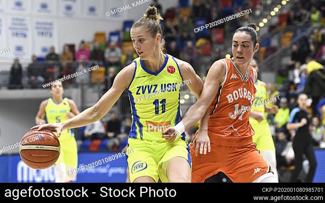 L-R Katerina Elhotova (Prague) and Sarah Michel (Bourges) in action during the 9th round EuroLeague's Group A, women's basketball