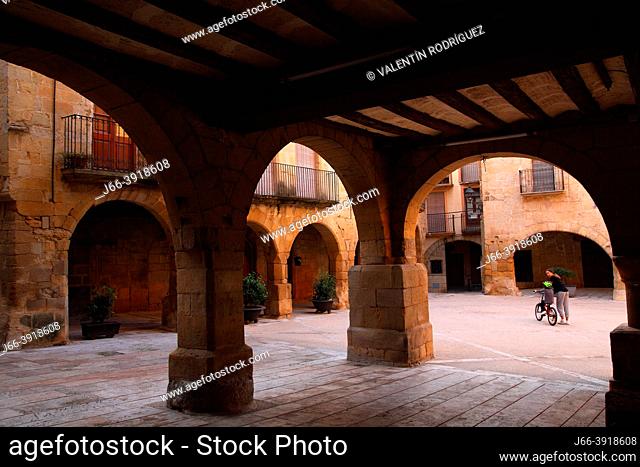 Arcades in the square of the Church of Horta de Sant Joan. Tarragona