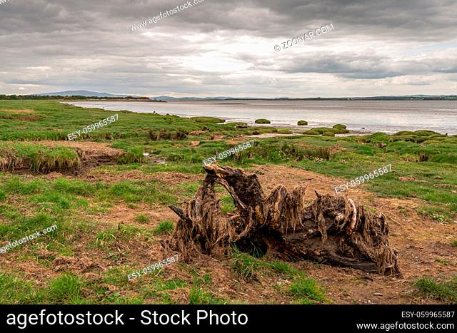 The Solway coast, looking at the Channel of River Esk in Bowness-on-Solway, Cumbria, England, UK