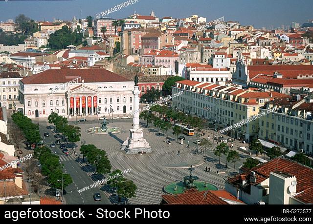 View of Praca Rossio, National Theatre, Lisbon, Portugal, Rossio Square, Europe