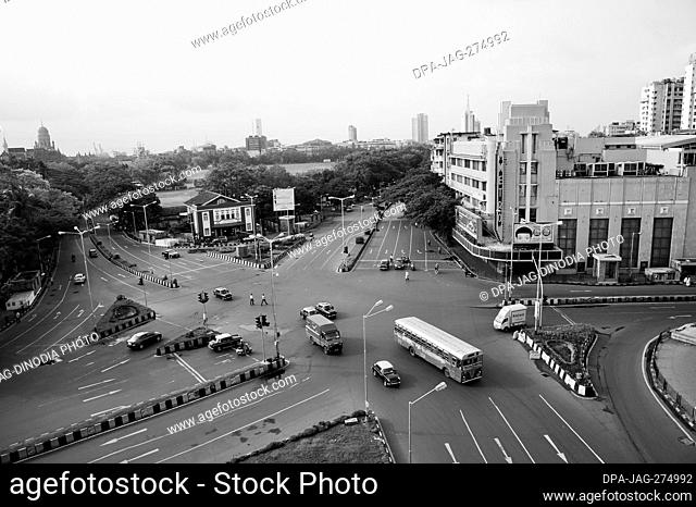 Aerial view of intersection, Metro Cinema Building, Art Deco Movie Theatre, Dhobi Talao, Mumbai, Maharashtra, India, Asia