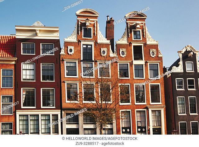 Row of typical Dutch canal houses, Amsterdam, Netherlands, Europe
