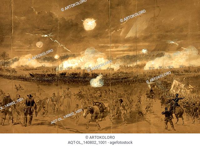 Couch's Corps forming line of battle in the fields at Chancellorsville to cover the retreat of the Eleventh Corps disgracefully running away, drawing, 1862-1865