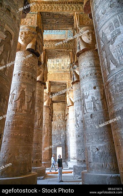 Great Porch Pronaos, Guardians, Temple of Hathor, Dendera, Qina, Egypt, Africa
