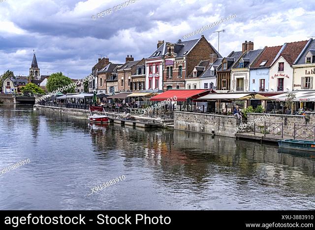Restaurants and Cafes at the Canal in the St-Leu quarter, Amiens, France